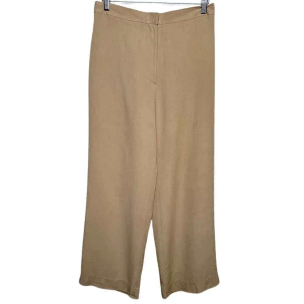 Lauren Ralph Lauren Womens Size 8 Silk Tan Wide Leg High Rise Trouser